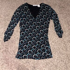Y2K blue and grey swirl polka dot wrap v neck mesh blouse top